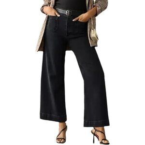 Women's High Rise Wide-Leg Cropped Jeans Denim Tummy Control Casual Wear